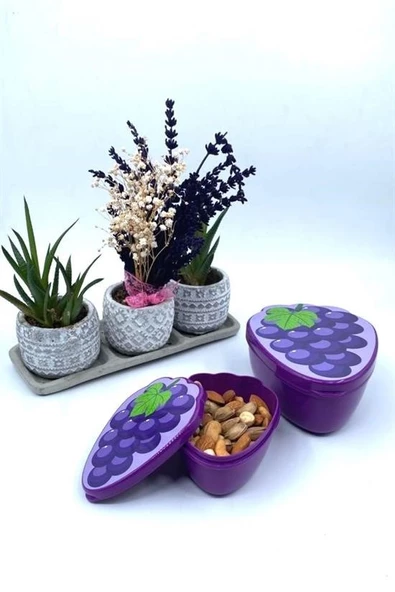 2'li İç İçe Geçebilen Üzüm Model Saklama ve Beslenme Kabı Seti (550 ml + 250 ml) - 7