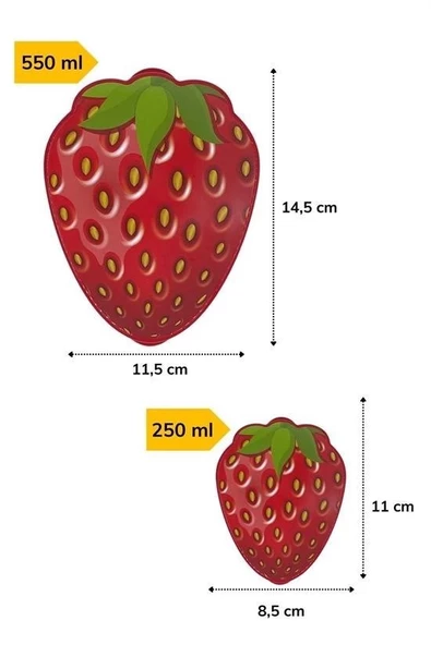 2'li İç İçe Geçebilen Çilek Model Saklama ve Beslenme Kabı Seti (550 ml + 250 ml) - 8
