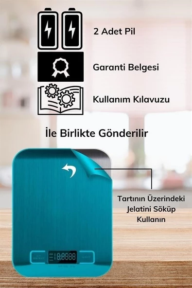 TF 1002 Hassas Ölçümlü  Maksimum 5 Kg Kapasiteli Led Ekran Platin Dijital Mutfak Tartısı - 6