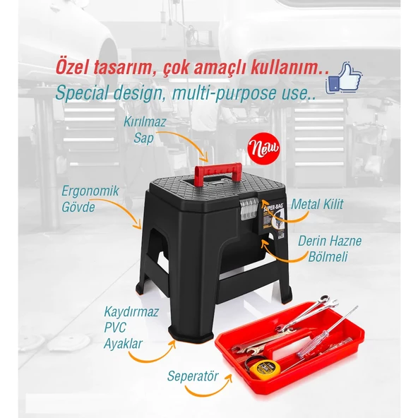 Süper Bag Tabure Takım Çantası Metal Kilitli Balıkçı Çantası - 3