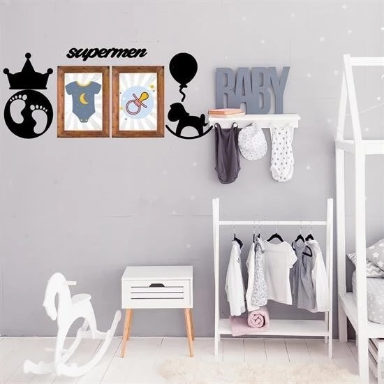 DECO103 Supermen Dekoratif Duvar Süsü Tablo Aksesuar Ahşap Tasarım Hediye Pano Sticker Seti - 7
