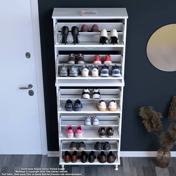 Modilayn VARBİ UMAY' 2 Li Antre Hol 72 x205x 25, 5 cm’ lik 5 Düşer Kapak 10 Göz Raflı Ayakkabılık - 5