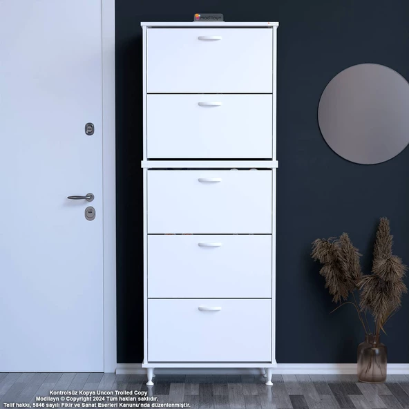 Modilayn VARBİ UMAY' 2 Li Antre Hol 72 x205x 25, 5 cm’ lik 5 Düşer Kapak 10 Göz Raflı Ayakkabılık