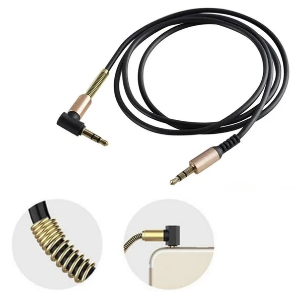 3.5mm AUX Kablosu Jak Erkek Erkek L Tipi 1 Metre Ses Aktarım Kablosu - 5