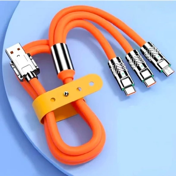 3 in 1 Type-C + Micro Usb + Lightning Hızlı Şarj Kablosu Silikon Kablo 1 Metre Opp Ambalaj - 3