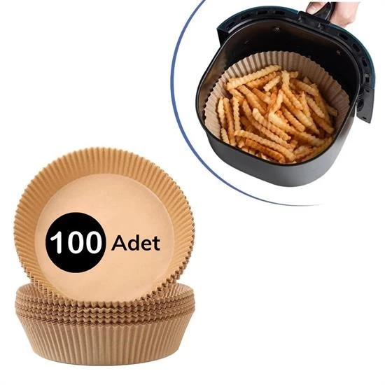 100 Adet  Air Fryer Pişirme Kağıdı Tek Kullanımlık  Yağlı Kağıdı Yuvarlak Tabak Model