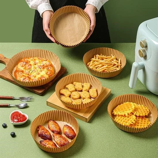 100 Adet Air Fryer Pişirme Kağıdı Tek Kullanımlık Yağlı Kağıdı Yuvarlak Tabak Model - 2