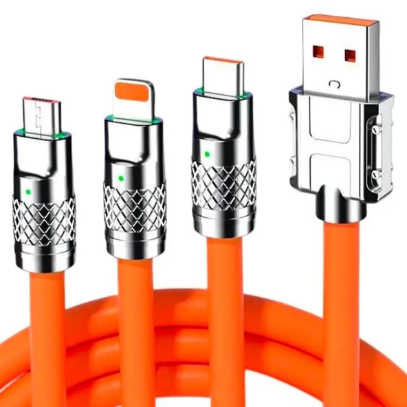 3 in 1 Type-C + Micro Usb + Lightning Hızlı Şarj Kablosu Silikon Kablo 1 Metre Opp Ambalaj - 5