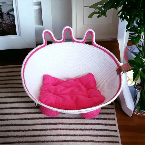 DECOHANDY 42 CM KEDİ YATAĞI - PEMBE BEYAZ