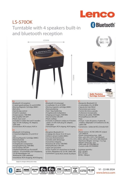 PİKAP - LS-570OK - Dahili hoparlörlü ve Bluetooth®'lu - Ayaklı- Meşe görünüm - (Avrupa kalitesi) - 5