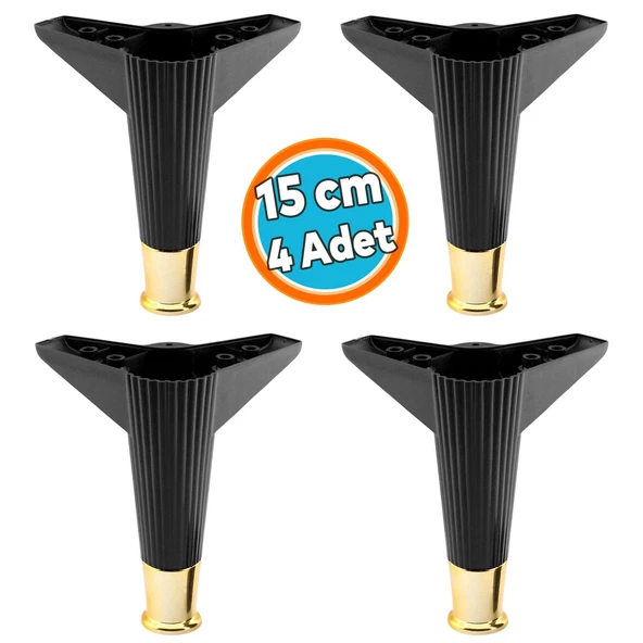 Mobilya Çekyat Kanepe Komidin Sehpa TV Ünitesi Koltuk Ayağı 15 cm Siyah Altın Baza Ayak 4 Adet