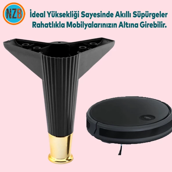 Mobilya Çekyat Kanepe Komidin Sehpa TV Ünitesi Koltuk Ayağı 15 cm Siyah Altın Baza Ayak 4 Adet - 5