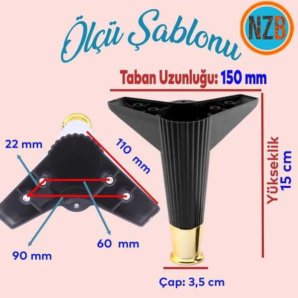 Mobilya Çekyat Kanepe Komidin Sehpa TV Ünitesi Koltuk Ayağı 15 cm Siyah Altın Baza Ayak 4 Adet - 2