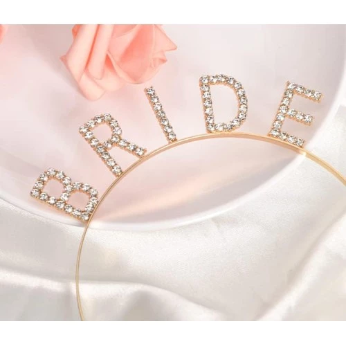 Altın Gold Renk Bekarlığa Veda Kristal Taş Bride Tacı İthal - 3