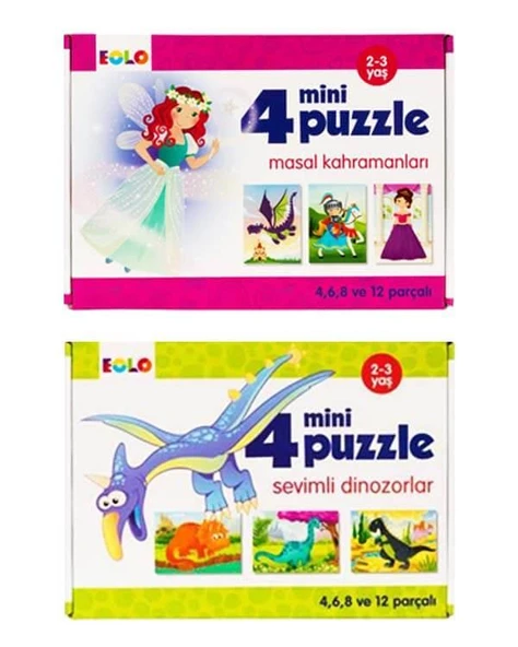 Masal Kahramanları ve Dinozorlar Mini Puzzle 2li Set