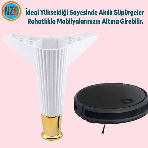 Mobilya Çekyat Kanepe Komidin Sehpa TV Ünitesi Koltuk Ayağı 15 cm Beyaz Altın Baza Ayak 4 Adet - Resim 6