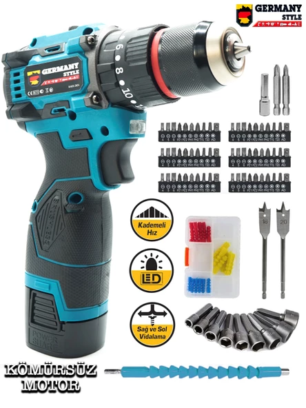 Germany Style Alman MS-84 Pro-Es Kömürsüz Darbeli 84 Parça Matkap Akülü Vidalama - 2