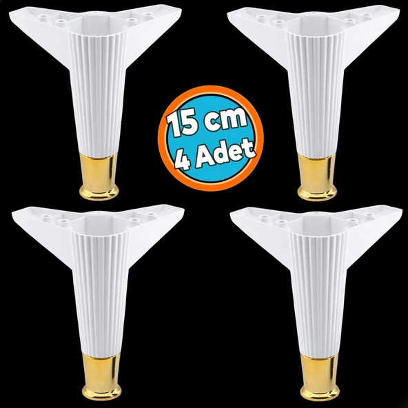 Mobilya Çekyat Kanepe Komidin Sehpa TV Ünitesi Koltuk Ayağı 15 cm Beyaz Altın Baza Ayak 4 Adet ürün görseli