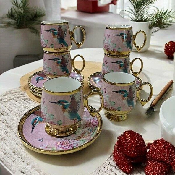 Royking Qush 6 Lı Kahve Fincanı Takımı PEMBE BKY 006