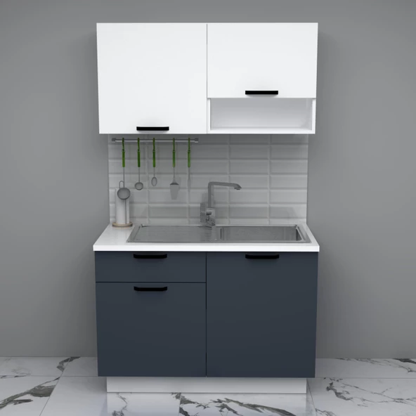 Visas Concept 120 Cm Gümüş Hazır Mutfak Dolabı (TEZGAH DAHİL)