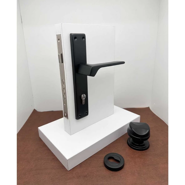 Zey Mat Siyah Aynalı Çelik Kapı Kolu Sağ Basar + Kumru Tokmak Ve Alt Rozeti (Kilit Hariçtir) - Resim 2