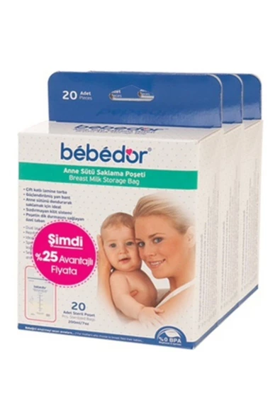 *3x Bebedor Anne Sütü Saklama Poşeti 20'li