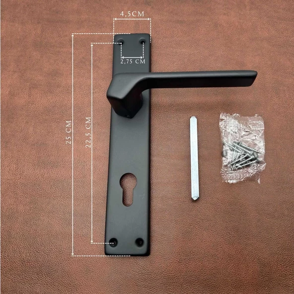 Zey Mat Siyah Aynalı Çelik Kapı Kolu Sağ Basar + Kumru Tokmak Ve Alt Rozeti (Kilit Hariçtir) - Resim 4
