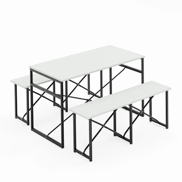 Eportatif Masa Takımı Bench Bank Masa Seti 120x60 Masa Mutfak Masası Yemek Masası Beyaz 1552 - 5