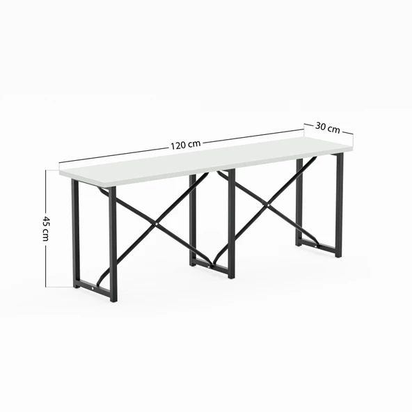 Eportatif Masa Takımı Bench Bank Masa Seti 120x60 Masa Mutfak Masası Yemek Masası Beyaz 1552 - 7