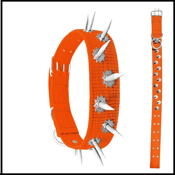 Uyguna-Yakala Turuncu Köpek Boyun Tasması Dokuma Çivili-SMA.519 ürün görseli