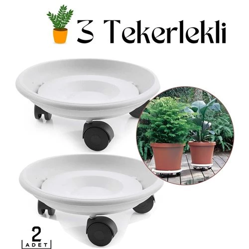 ModaCar 2 li Tekerlekli Saksı Altığı 25 CM Coadura Design Beyaz