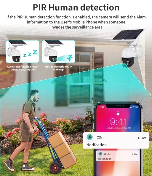 Wifi Uygulamalı Gece Görüşlü Solar Güneş Enerjili Kamera Akıllı Dış Mekan Güvenlik Kamerası - 4