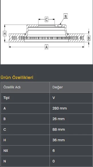 Fren Diski Ön (280-6)-trooper Jeep 91- Üretici Kodu:FND-KC01036 MAlzeme Kodu:FRENDI oem:8-94375...