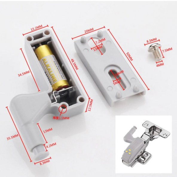 20 Adet Dolap Içi Sensörlü Menteşe Lambası Led Pilleri Dahil - 9