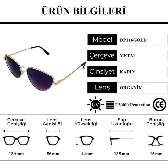 Della Pianto DP116GOLD Cat Eye Kedi Gözü Kadın Güneş Gözlüğü - 4