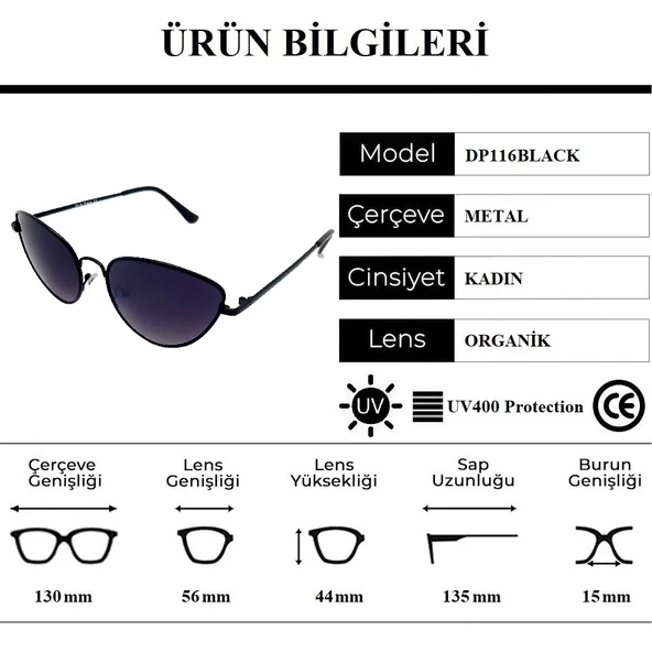 Della Pianto DP116BLACK Cat Eye Kedi Gözü Kadın Güneş Gözlüğü - 4
