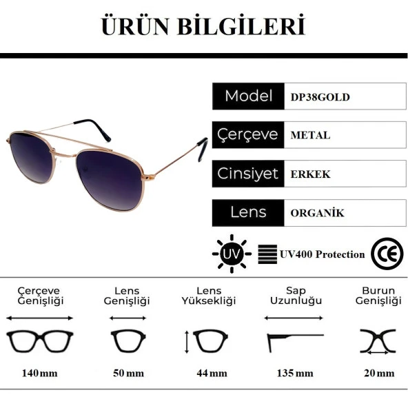 Della Pianto DP38GOLD Kare Model Erkek Güneş Gözlüğü - 6