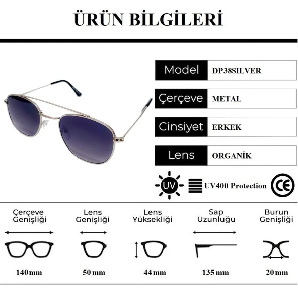 Della Pianto DP38SILVER Kare Model Erkek Güneş Gözlüğü - 6