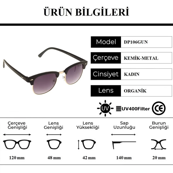 Della Pianto DP106GUN Siyah Gold Kare Model Kadın Güneş Gözlüğü - 4