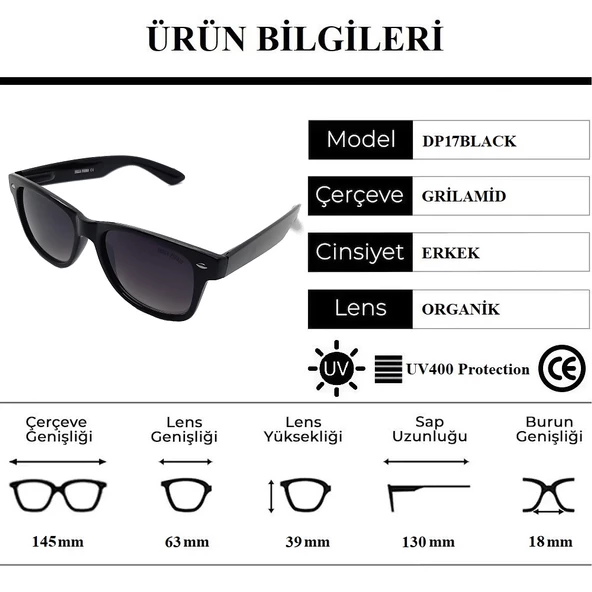 Della Pianto DP17BLACK Organik Camlı UV400 Erkek Güneş Gözlüğü - 4