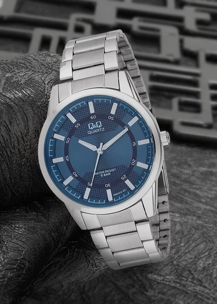 Q&Q Q890J212Y Lacivert Gümüş Çelik Kordonlu Erkek Kol Saati - 2