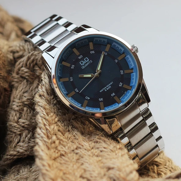 Q&Q Q890J212Y Lacivert Gümüş Çelik Kordonlu Erkek Kol Saati - 3