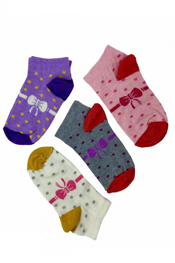 4 Çift Ekonomik Karışık Renkli Kız Çocuk Patik Çorap 9-10 Yaş Bt-0175