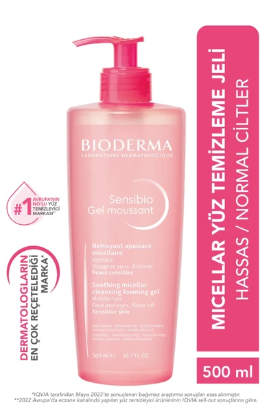 Bioderma Sensibio Foaming Gel Hassas ve Normal Ciltler Durulanan Micellar Yüz Temizleme Jeli 500 ml