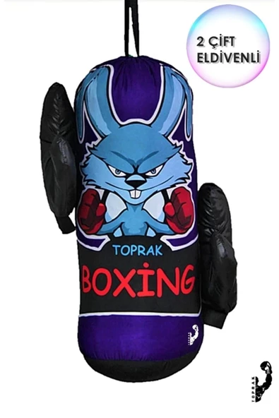 Çocuk Boks Torbası Eldiven Hediyeli Çocuklara Eğlenceli Evde Boks(Unisex Kız-Erkek) Lacivert