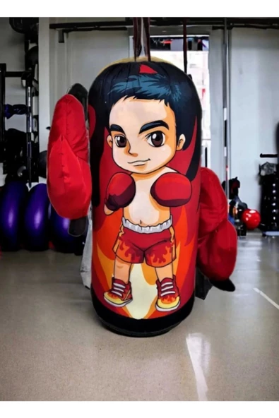 Erkek Çocuk Boks Torbası Eldiven Hediyeli Çocuklar İçin Eğlenceli Evde Boks Kırmızı - 4