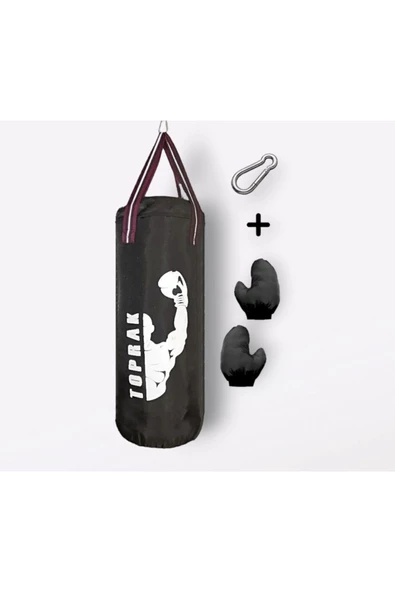 9-13 Yaş Boks Torbası 60Cm Çocuk Boks Torbası Eldiven+Karabina Hediyeli Siyah - 3