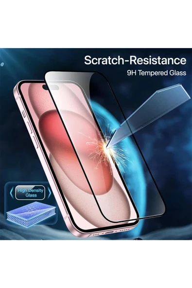 Fibaks Apple iPhone 15 Pro Max Uyumlu Tam Kapatan Tamperli Cam Ekran Koruyucu Kırılmaz Cam - 3