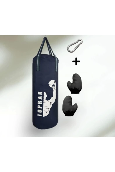 9-13 Yaş Boks Torbası 60Cm Çocuk Boks Torbası Eldiven+Karabina Hediyeli Lacivert - 4