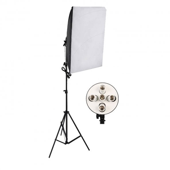 Softbox 50X70 Paraflaş 4 Duylu Sürekli Işık 200cm Ayaklı Set